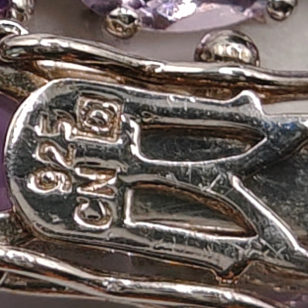 Signed CN 925 Sterling Silver Two Tone Amethyst Tennis Bracelet 7 Inch Purple - Picture 7 of 8